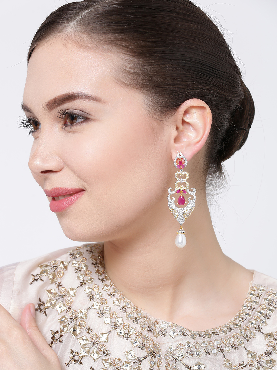 YouBella Gold-Toned  Silver-Toned Classic Drop Earrings